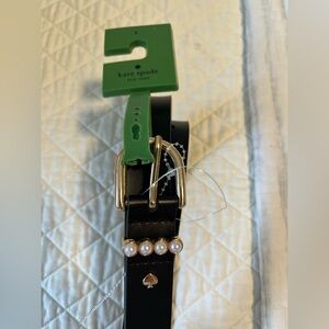 Kate Spade Black Leather and Pearl Belt New With Tags Size Large